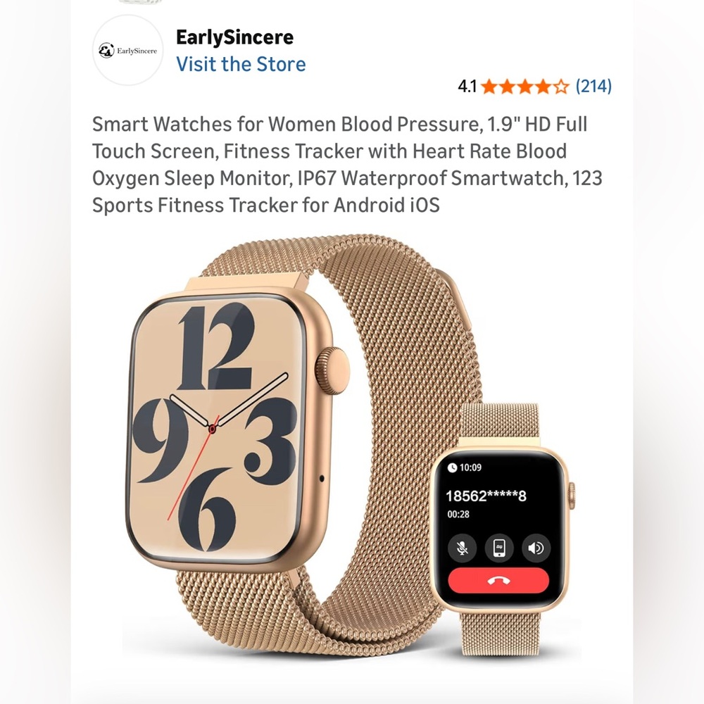 NIB Smartwatch Bluetooth Call 1.9" HD Bluetooth Full Touch Sport Health Monitors